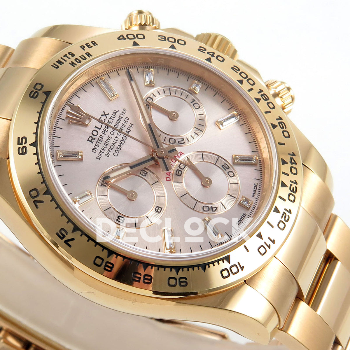 Rolex Daytona 116505 Clean replica - original pale pink dial, clear baguette markers and chronograph counter details