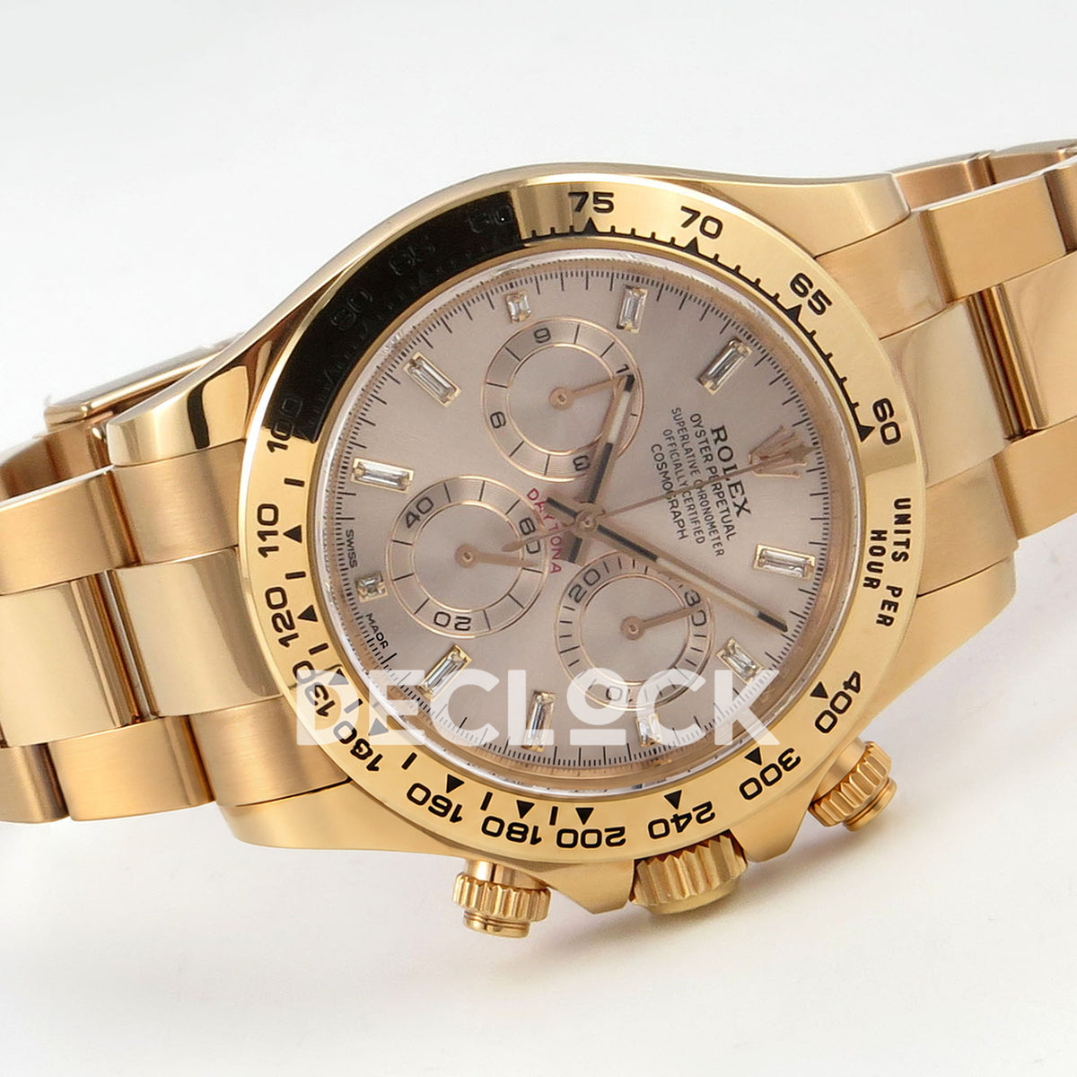 Rolex Daytona 116505 Clean replica - original pale pink dial, clear baguette markers and chronograph counter details