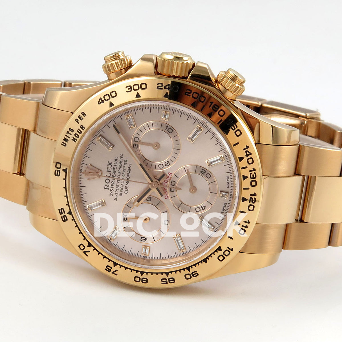 Rolex Daytona 116505 Clean replica - original pale pink dial, clear baguette markers and chronograph counter details