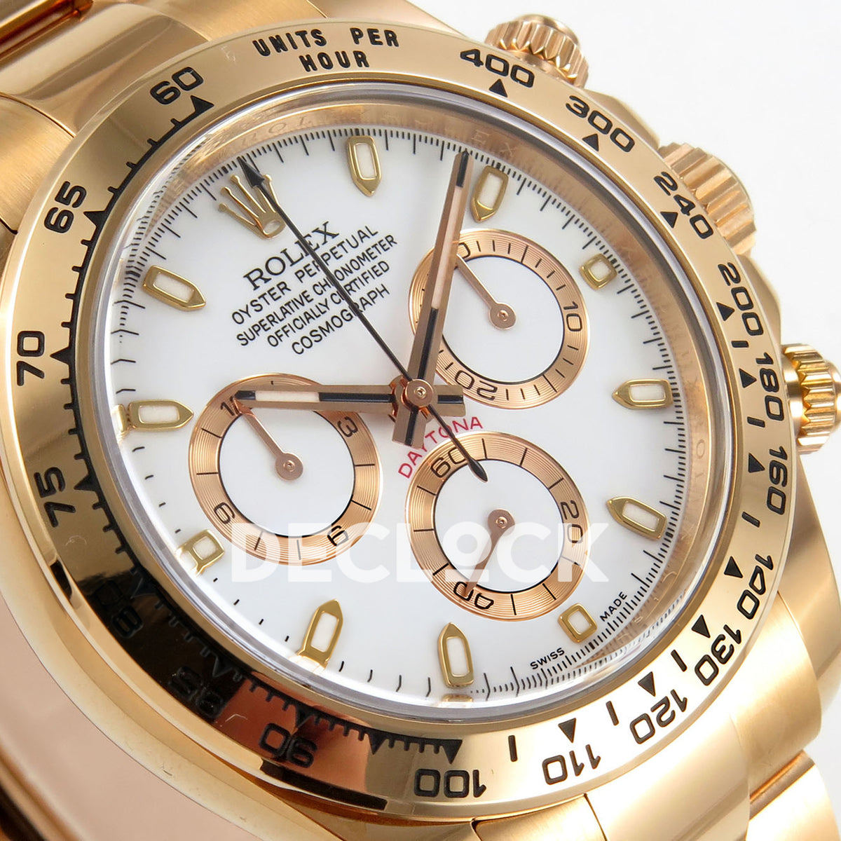 Rolex Daytona 116505 VF replica - original white baton dial, luminous markers, rose-gold-tone chronograph rings and black hand inlays