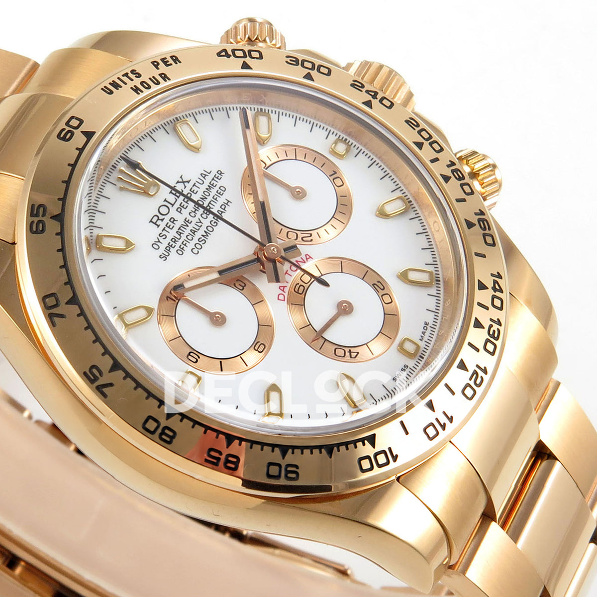 Rolex Daytona 116505 VF replica - original white baton dial, luminous markers, rose-gold-tone chronograph rings and black hand inlays