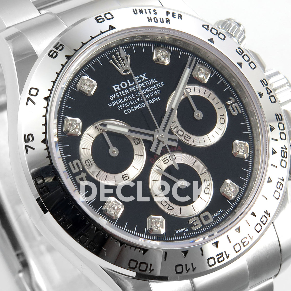 Rolex Daytona 116509 AVF replica - original square gem markers and silver counter rings from the left