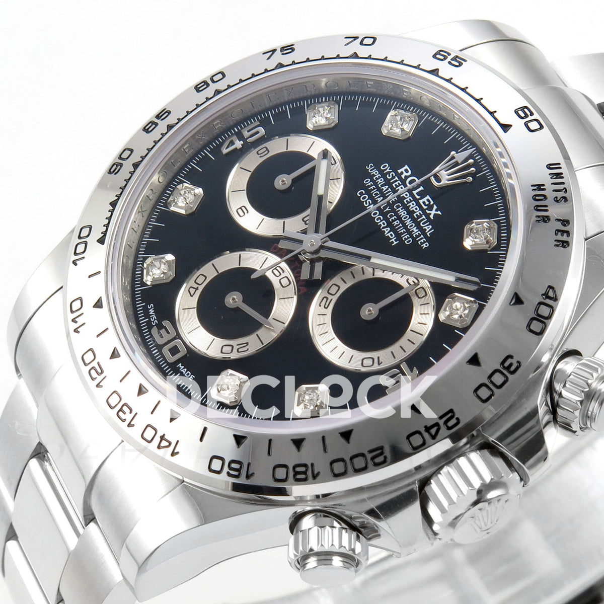 Rolex Daytona 116509 AVF replica - original gem markers, 15 30 45 numerals and silver counter rings from the right