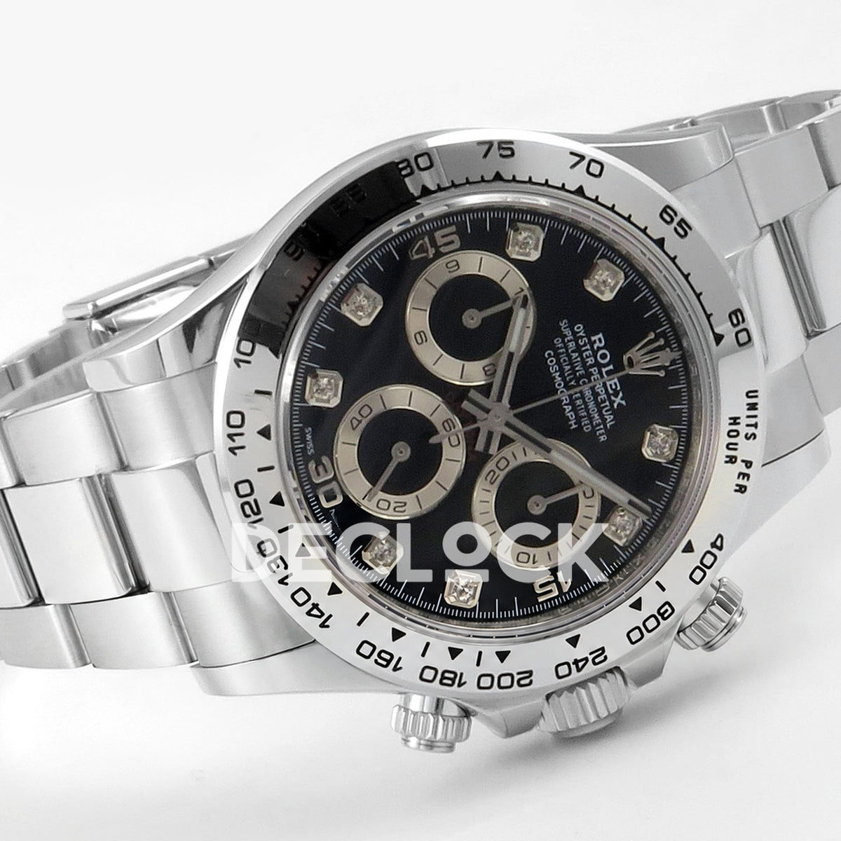 Rolex Daytona 116509 AVF replica - horizontal original black gem dial and silver bracelet