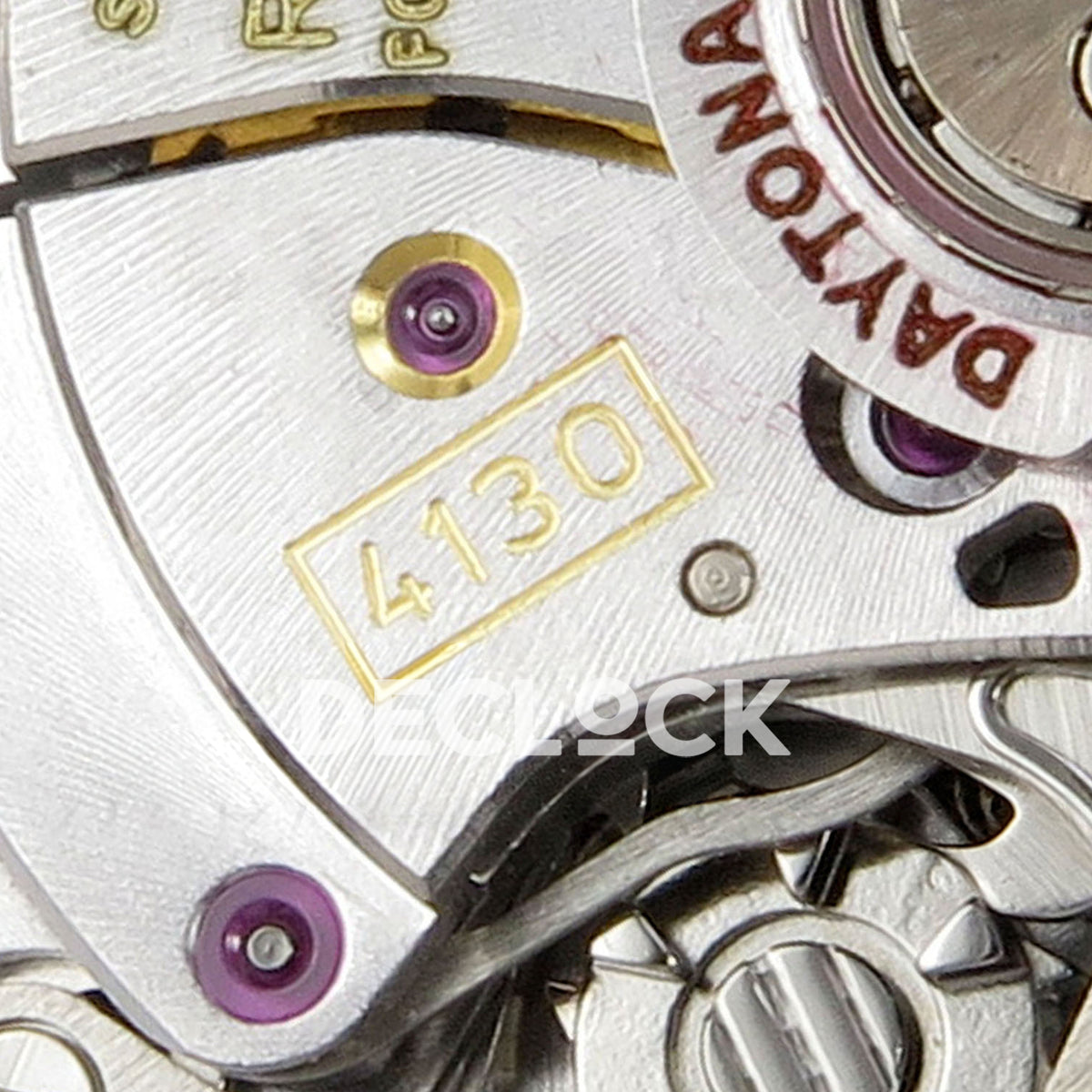 Rolex Daytona 116509 AVF replica - original gold 4130 calibre number, purple jewels and red Daytona inscription