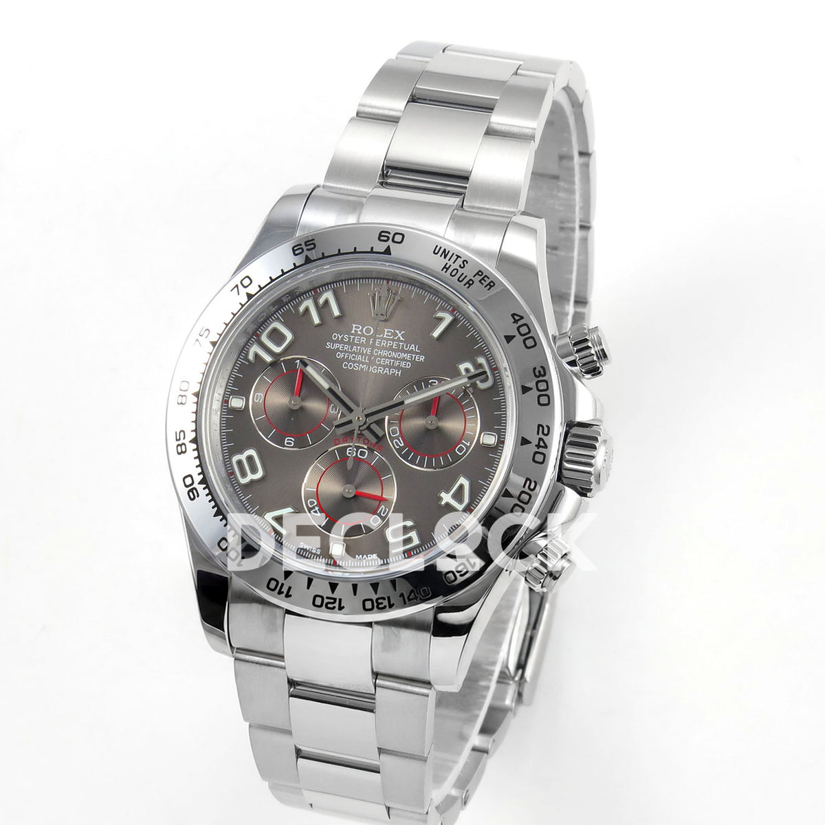 Rolex Daytona 116509 QF Gain Weight replica - angled front view of polished case and steel bracelet