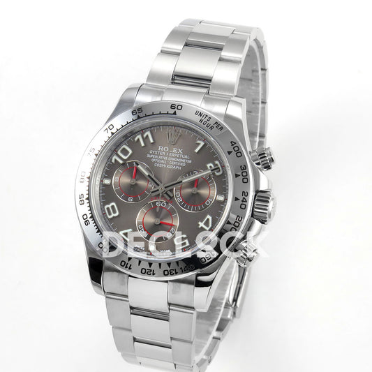Rolex Daytona 116509 QF Gain Weight replica - angled front view of polished case and steel bracelet