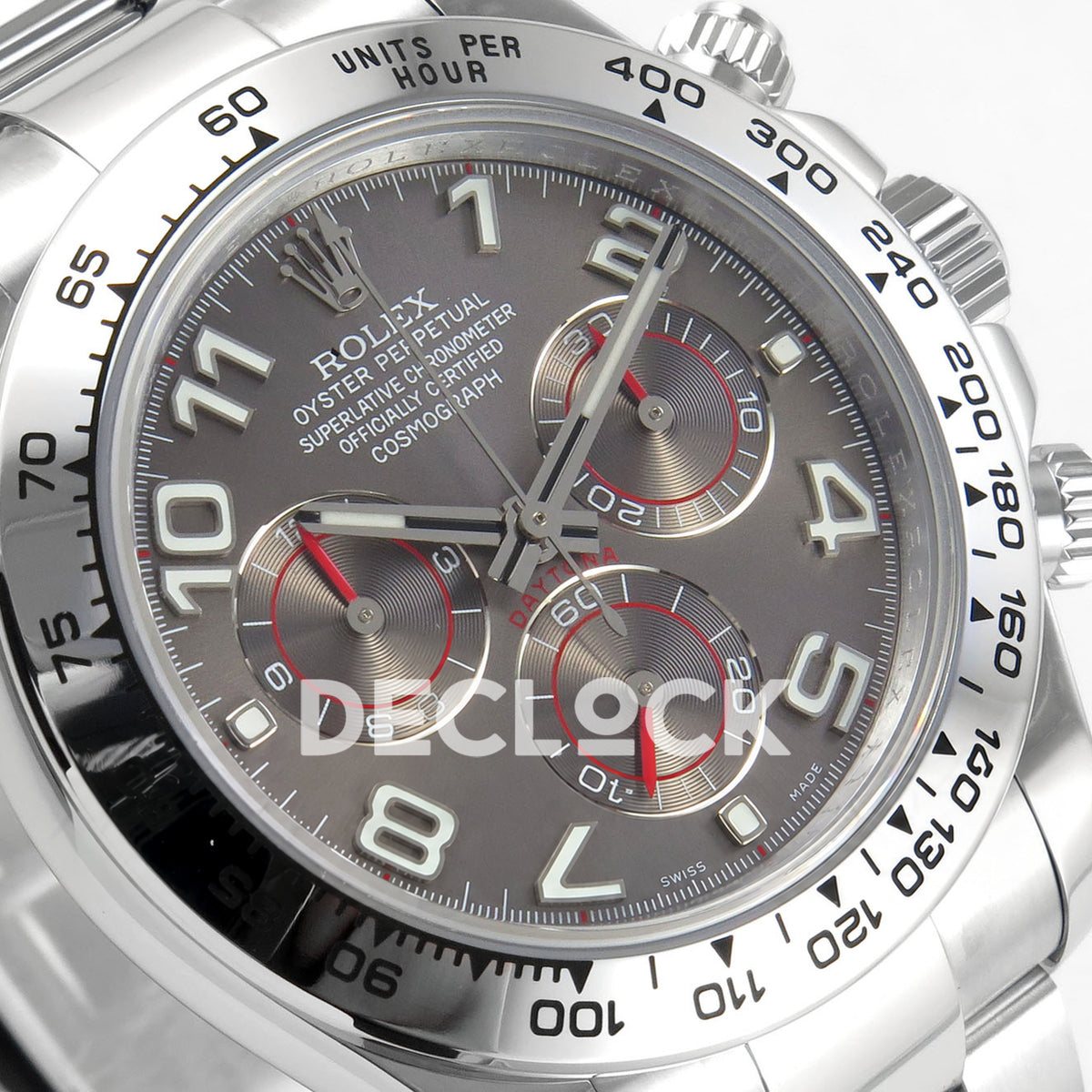 Rolex Daytona 116509 QF Gain Weight replica - angled gray Arabic dial and steel tachymeter bezel