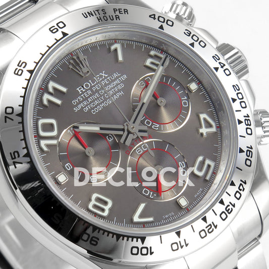 Rolex Daytona 116509 QF Gain Weight replica - angled gray Arabic dial and steel tachymeter bezel