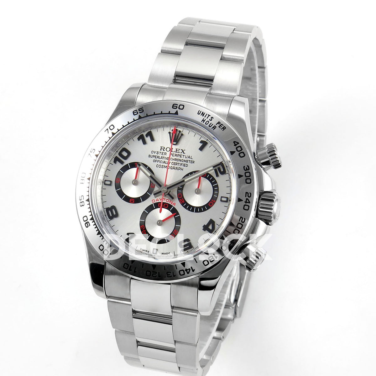 Rolex Daytona 116509 QF Gain Weight replica - angled front view of polished case and steel bracelet