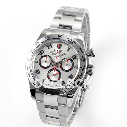 Rolex Daytona 116509 QF Gain Weight replica - angled front view of polished case and steel bracelet