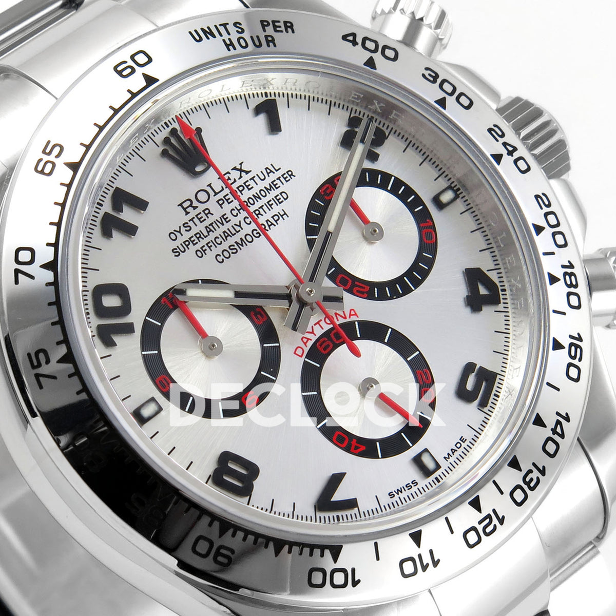 Rolex Daytona 116509 QF Gain Weight replica - angled silver Arabic dial and steel tachymeter bezel