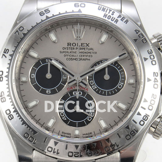 Rolex Daytona 116509 VF replica - original grey-silver dial, black chronograph counters, luminous baton markers and silver tachymeter bezel