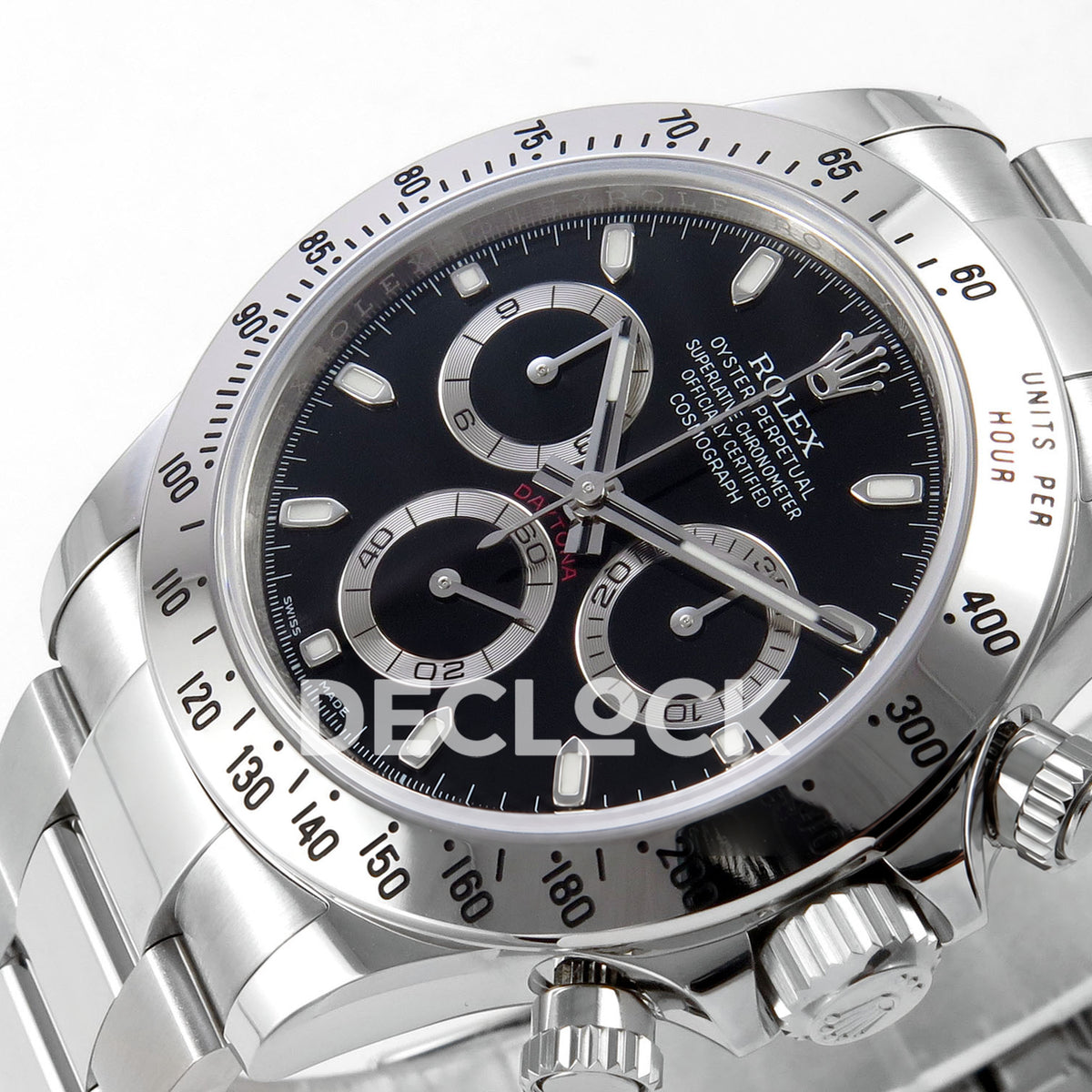 Rolex Daytona 116520 VSF VS4130 black replica - horizontal angled dial view