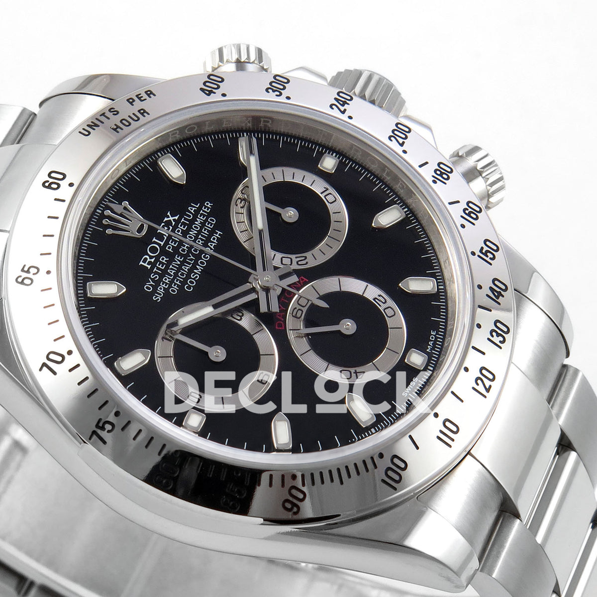 Rolex Daytona 116520 VSF VS4130 black replica - opposite angled dial view