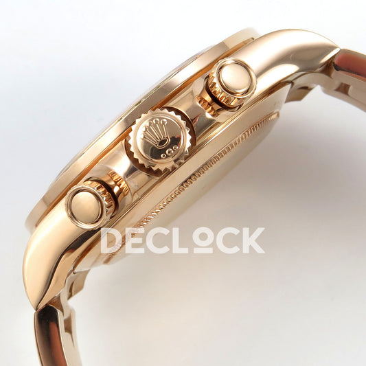 Rolex Daytona 116595RBOW AVF replica - original crown and screw-down pushers in rose-gold-tone finish