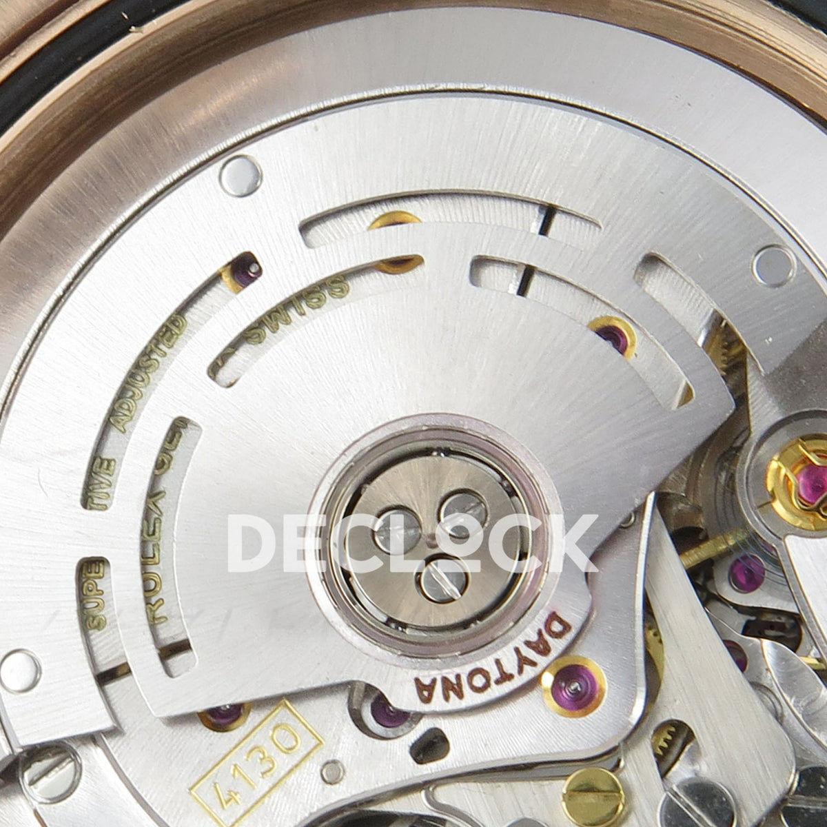 Rolex Daytona 116595RBOW AVF replica - original brushed silver rotor, circular bearing, screws and gold 4130 engraving in close-up