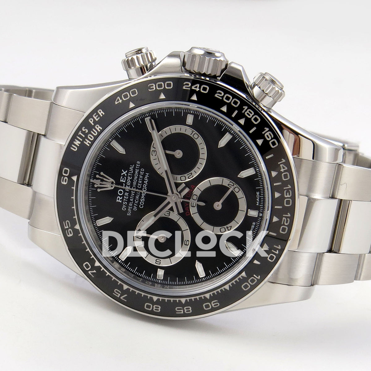 Rolex Daytona 126500 BTF replica, angled case and dial view