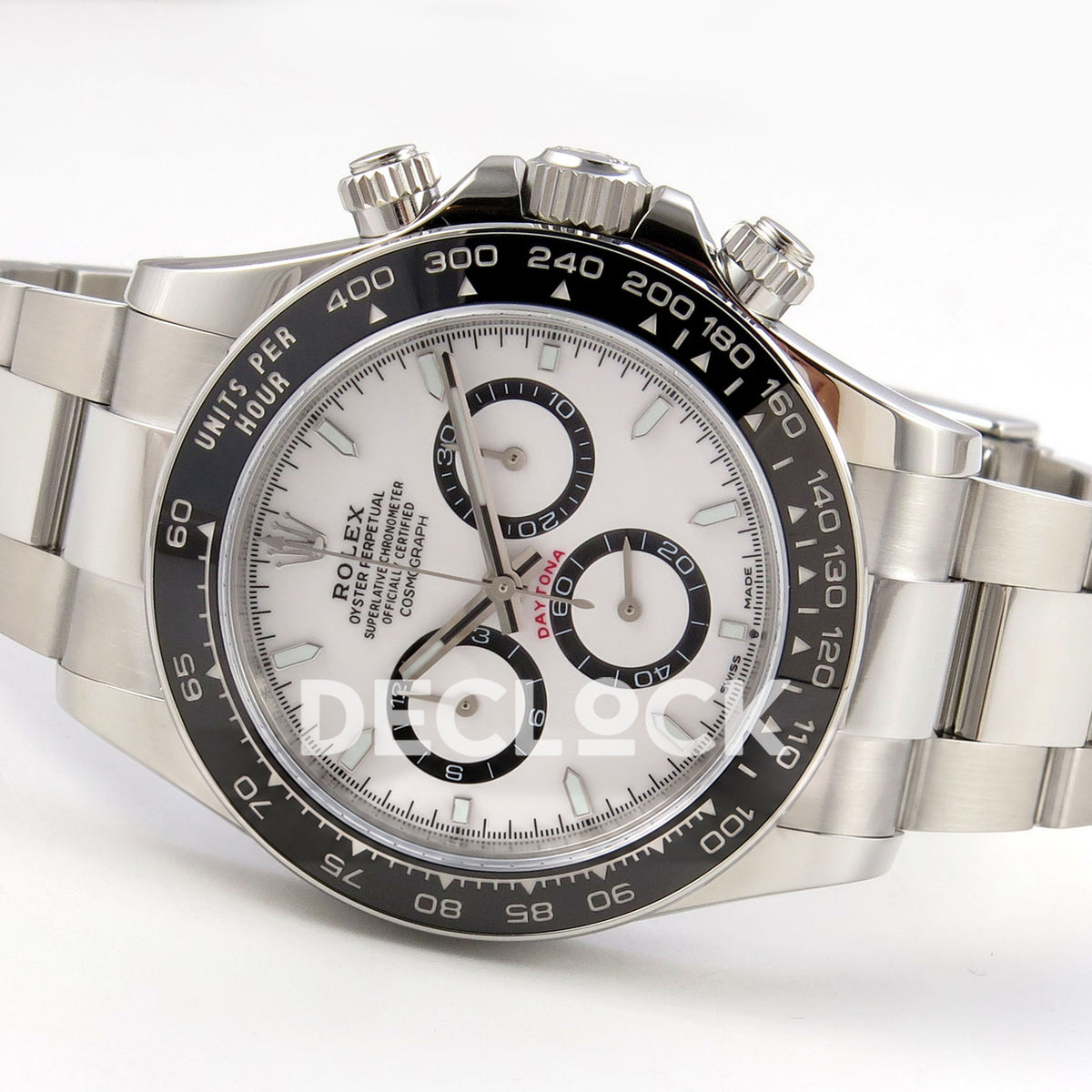 Rolex Daytona 126500 BTF replica, opposite angled dial and bracelet view