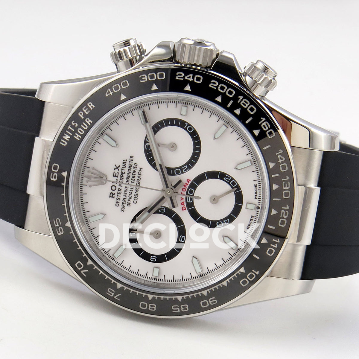 Rolex Daytona 126500 BTF replica, crown-side angled view