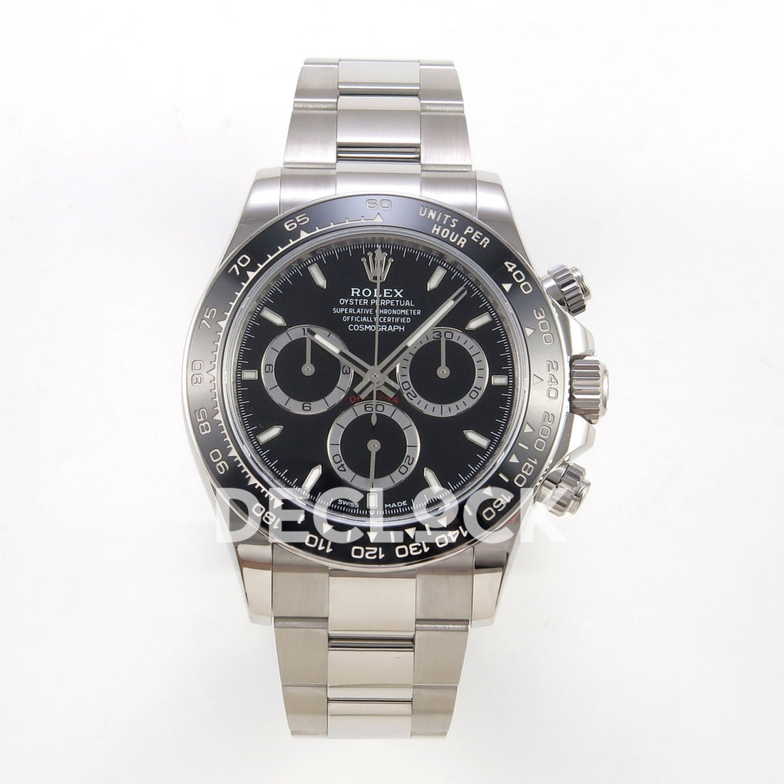 Rolex Daytona 126500 WF replica, front view with black dial 126500