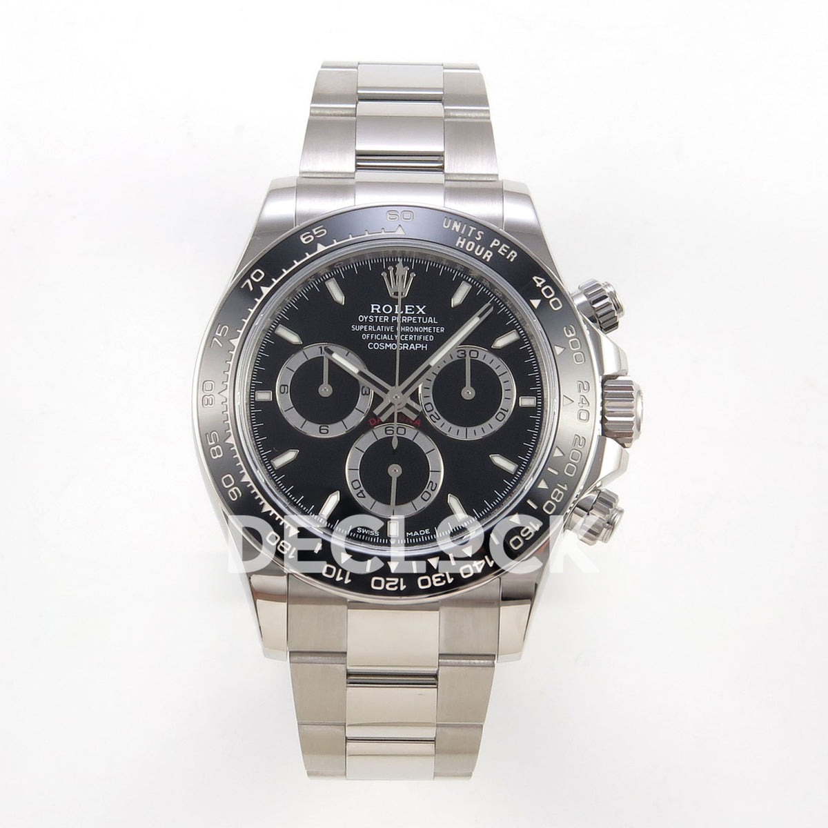 Rolex Daytona 126500 WF replica, front view with black dial