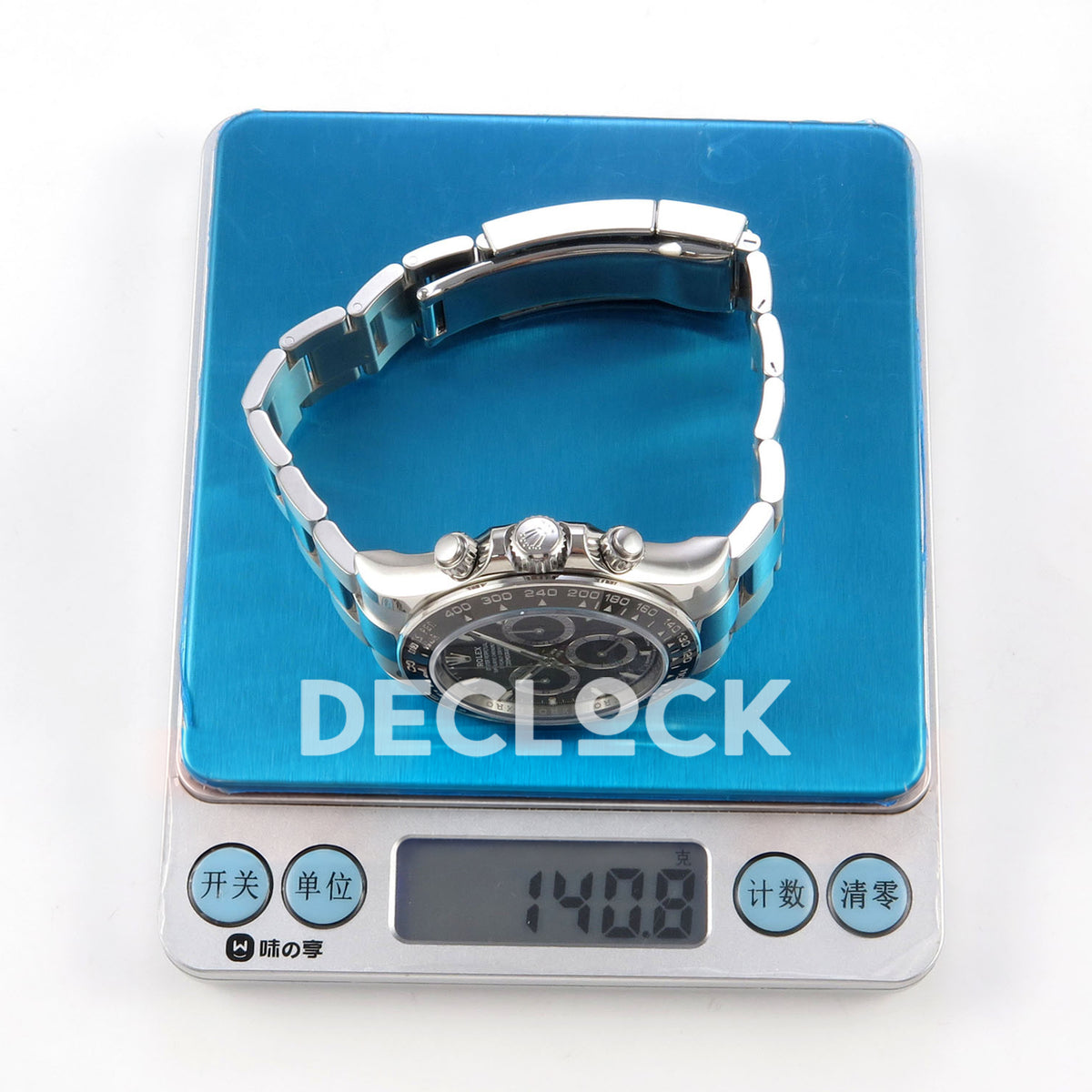 Rolex Daytona 126500 WF replica, watch on a digital scale