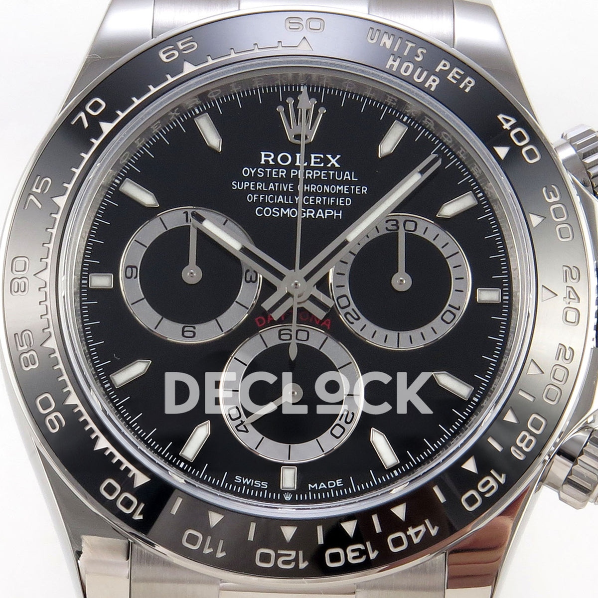 Rolex Daytona 126500 WF replica, black dial close-up
