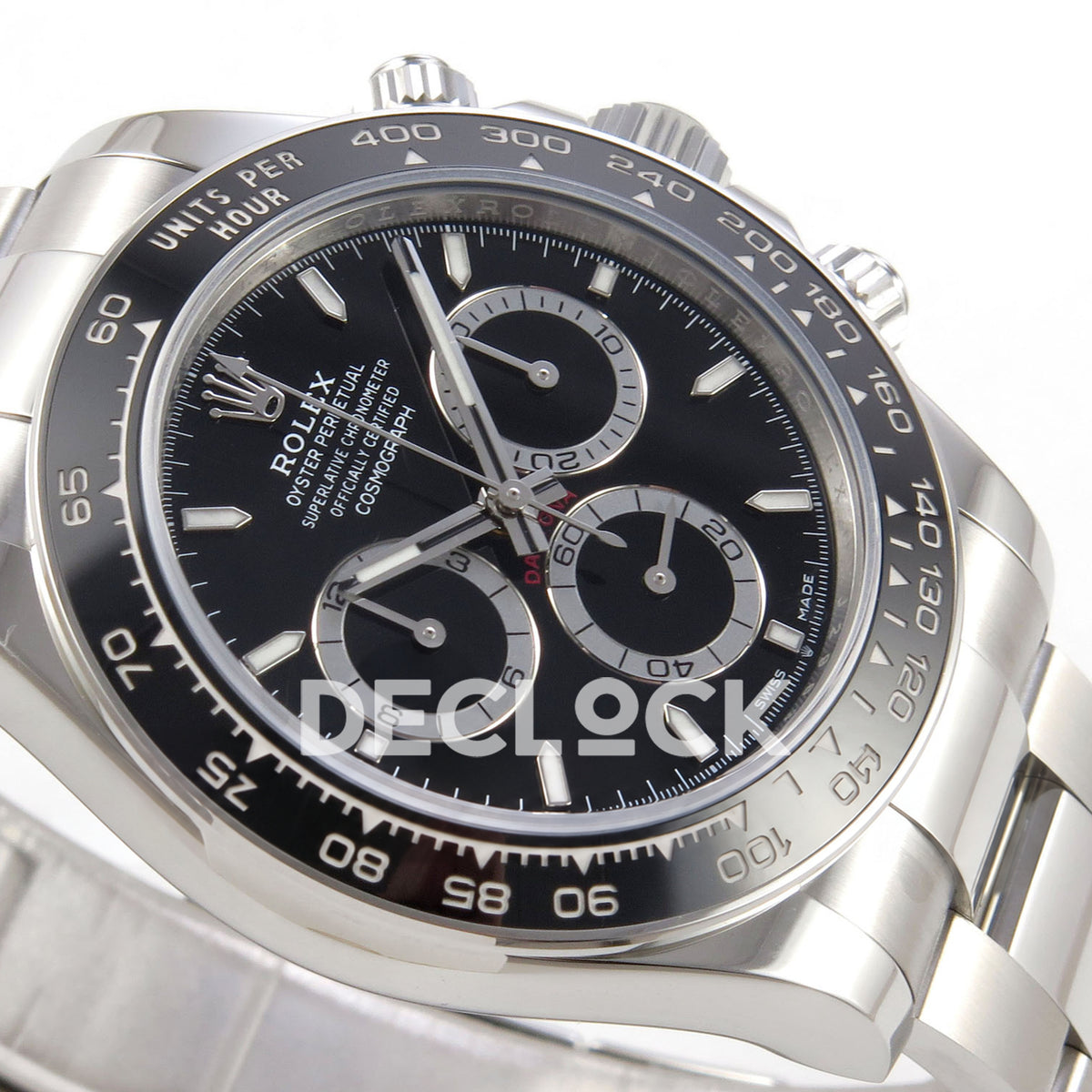 Rolex Daytona 126500 WF replica, black dial and ceramic bezel detail