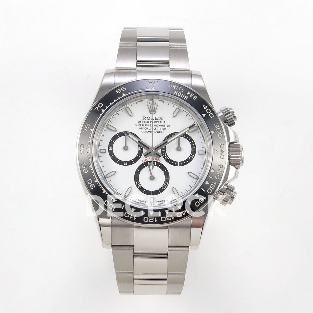 Rolex Daytona 126500 WF replica, front view with white dial