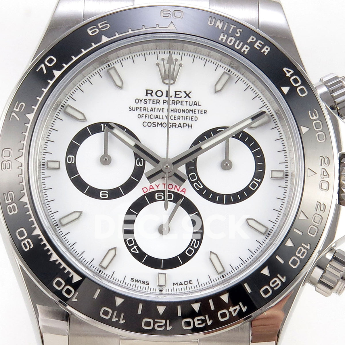 Rolex Daytona 126500 WF replica, white dial close-up