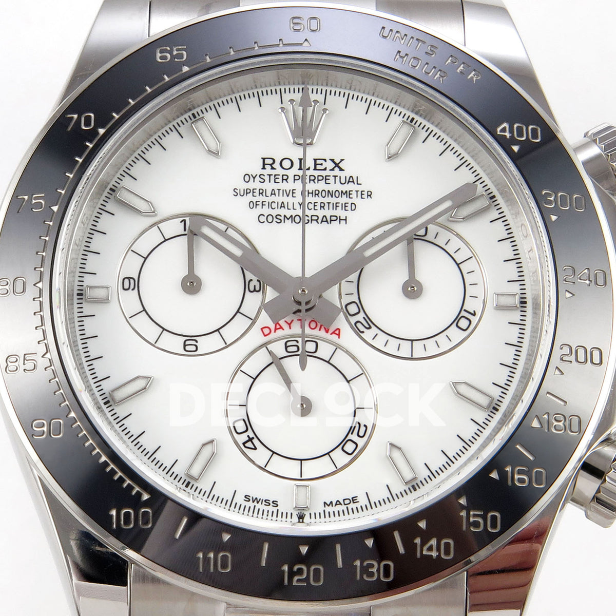 Rolex Daytona 126502 QF replica - white dial and fine black subdial markings close-up