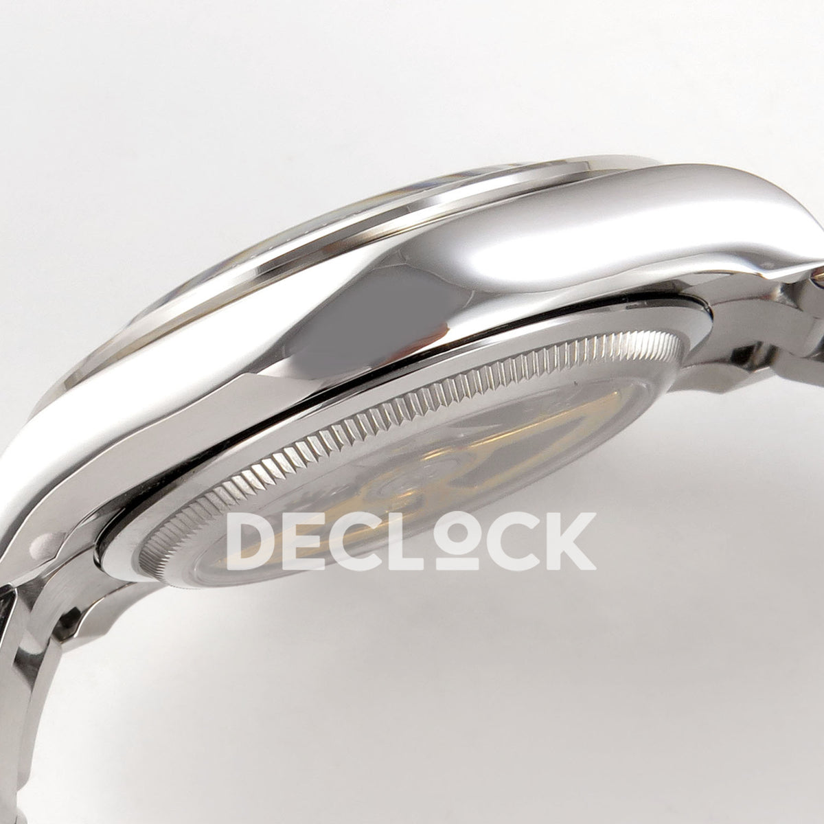 Rolex Daytona 126502 QF replica - stainless-steel case profile and transparent caseback