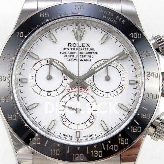 Rolex Daytona 126502 ERF replica - white dial and fine black subdial markings close-up