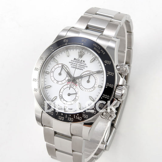Rolex Daytona 126502 ERF replica - angled front view of stainless-steel case and bracelet