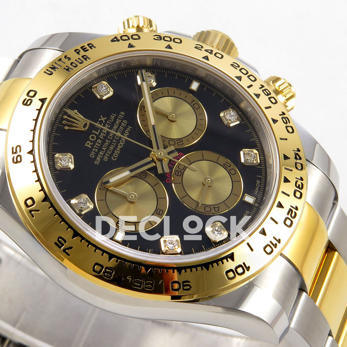 Rolex Daytona 126503 BTF replica, gold chronograph counters and crystal indices
