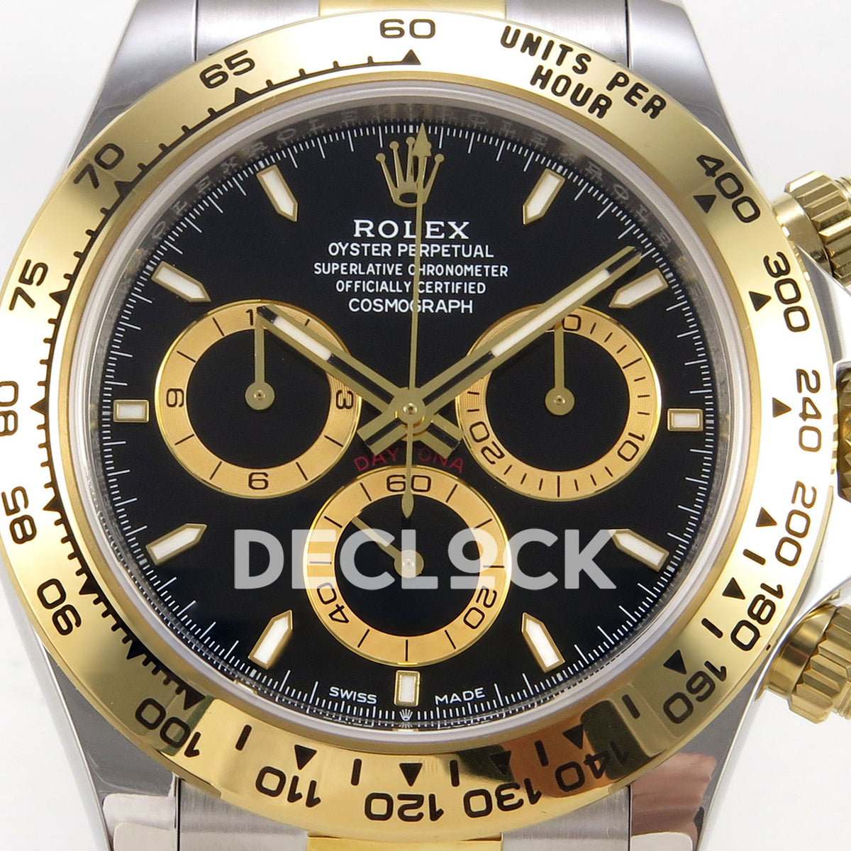 Rolex Daytona 126503 WF replica, black and gold dial close-up