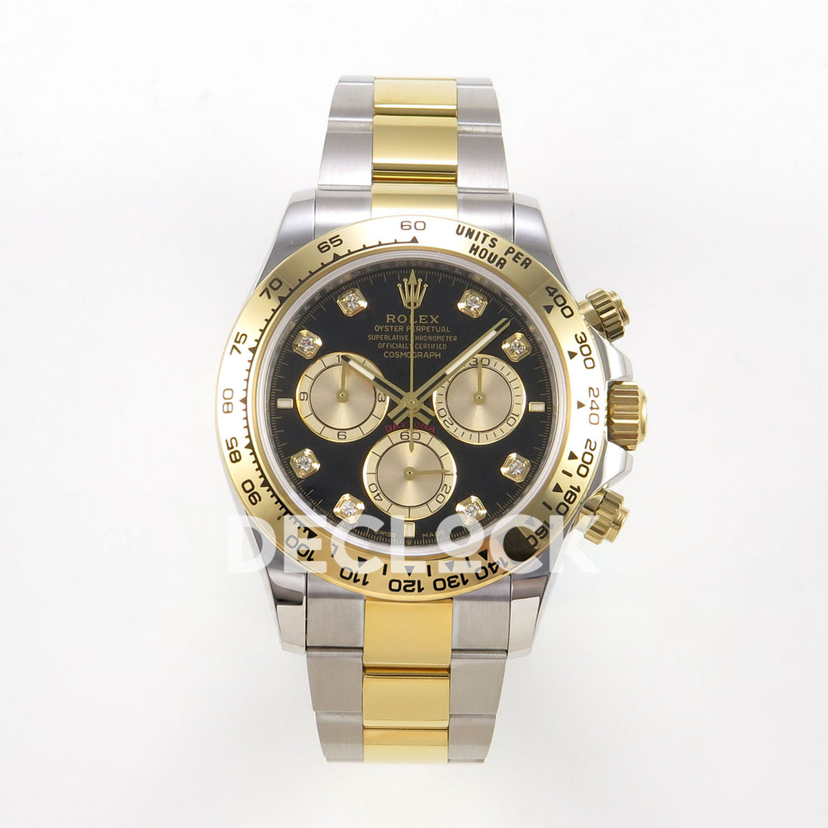 Rolex Daytona 126503 WF replica, front view with black dial and diamond hour markers