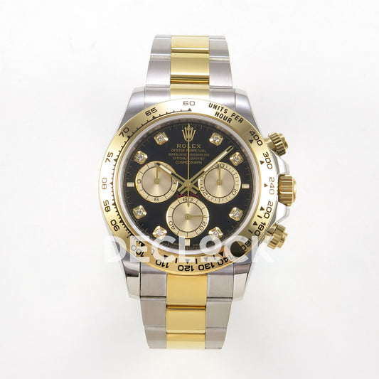 Rolex Daytona 126503 WF replica, front view with black dial and diamond hour markers