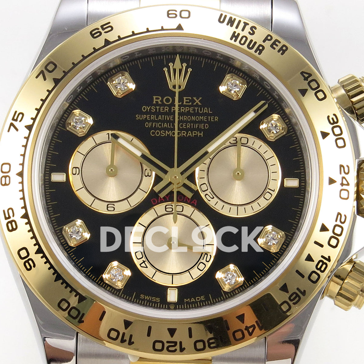 Rolex Daytona 126503 WF replica, black and gold dial close-up