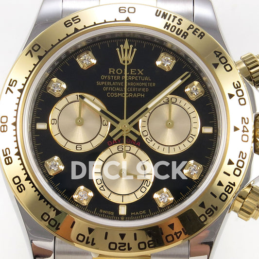 Rolex Daytona 126503 WF replica, black and gold dial close-up