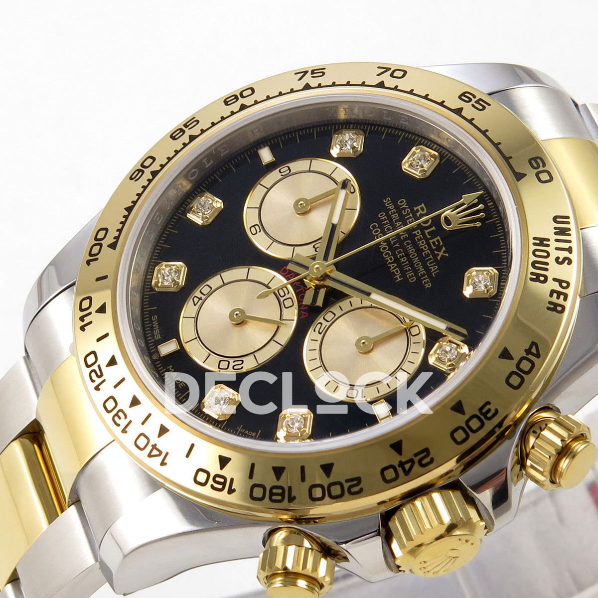 Rolex Daytona 126503 WF replica, gold tachymeter bezel and dial detail