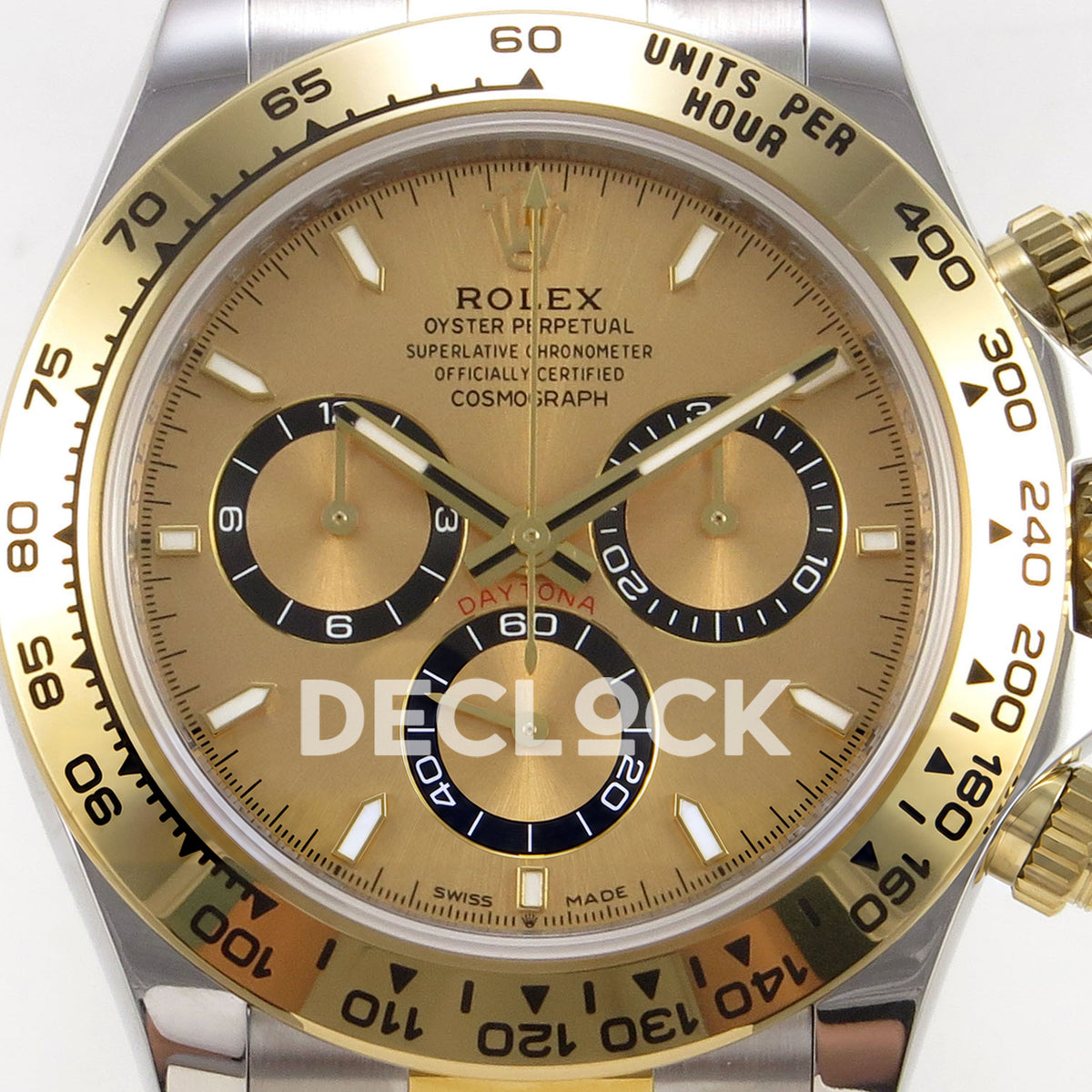 Rolex Daytona 126503 WF replica, gold dial with black subdials close-up