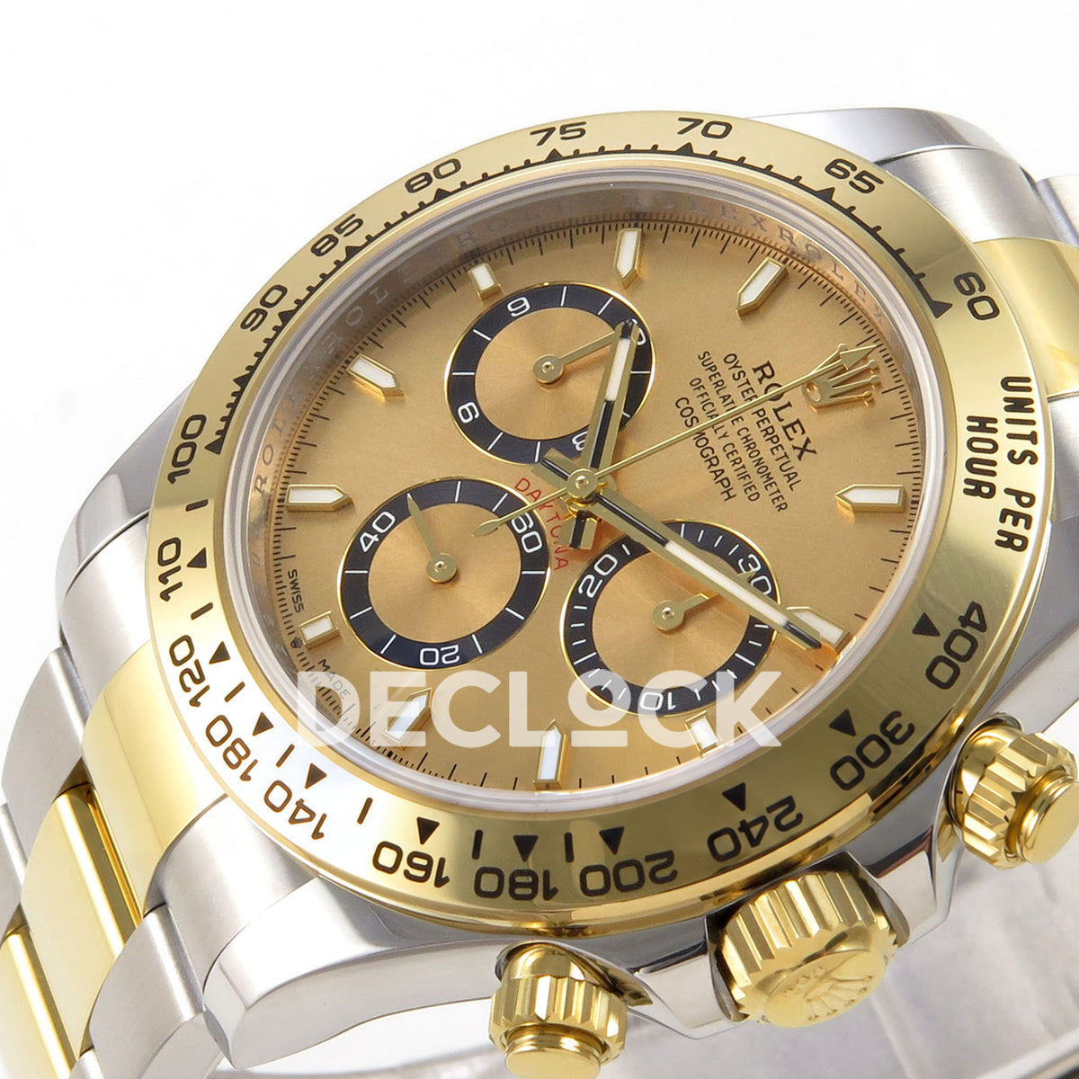 Rolex Daytona 126503 WF replica, gold tachymeter bezel and dial detail