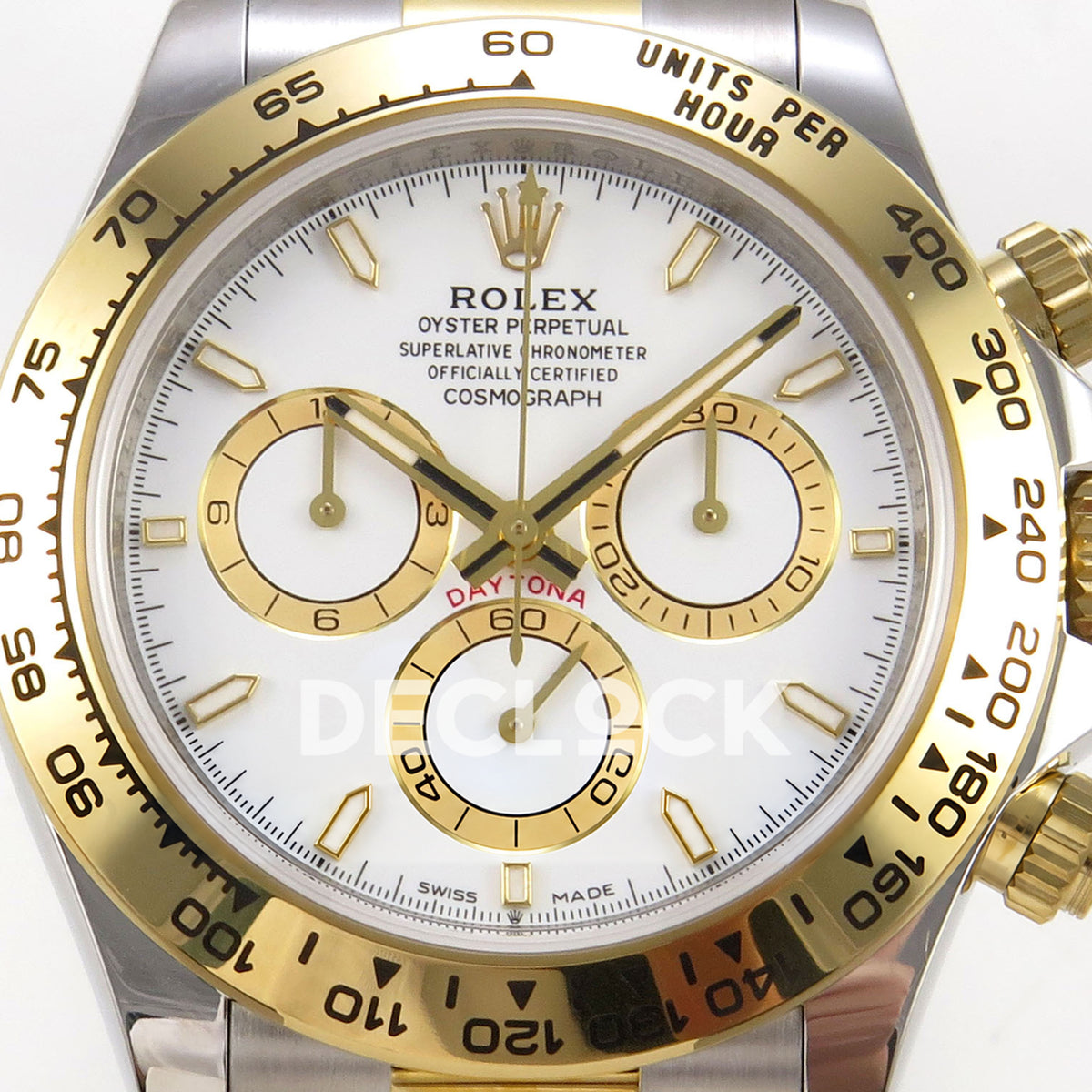 Rolex Daytona 126503 WF replica, white and gold dial close-up