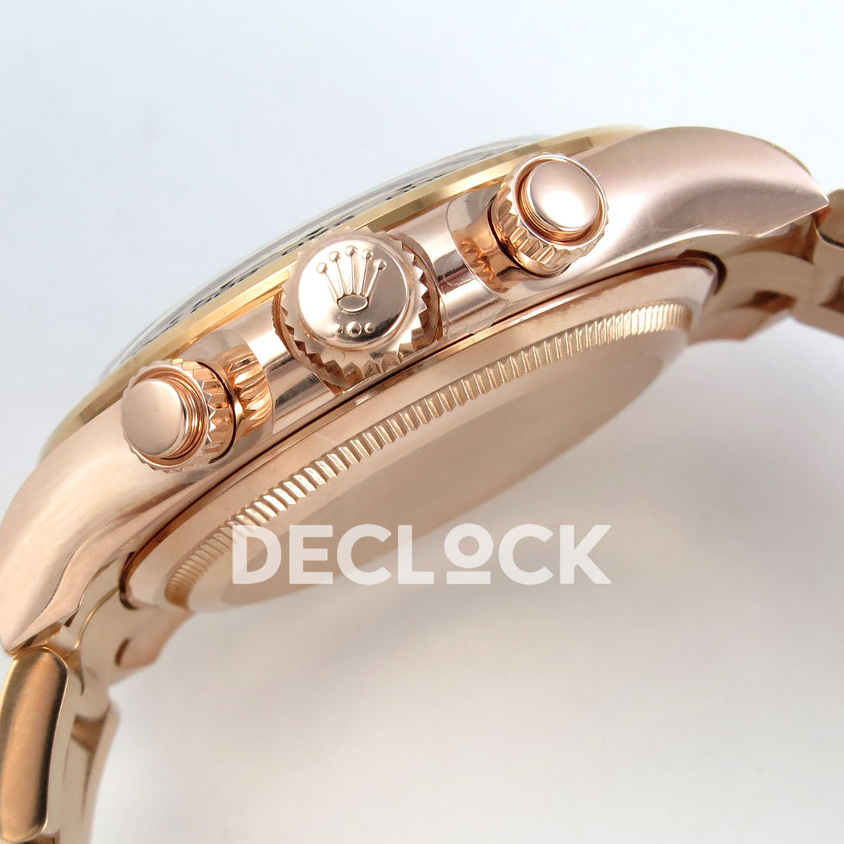 Rolex Daytona 126505 BTF replica - rose-gold-tone crown, screw-down pushers and case profile
