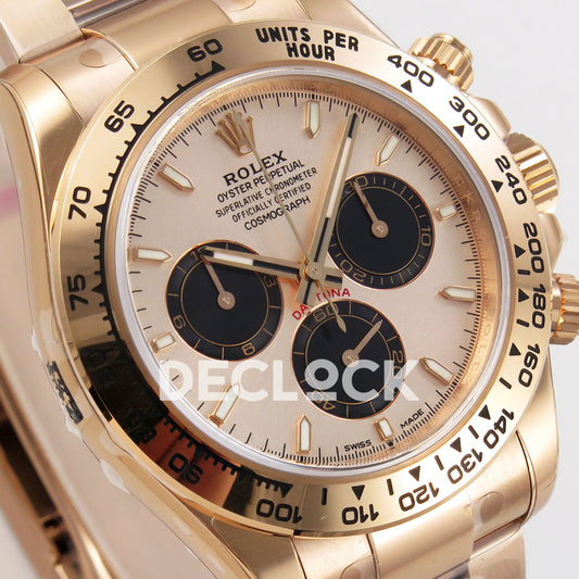 Rolex Daytona 126505 VSF replica - angled dial and black chronograph subdials close-up