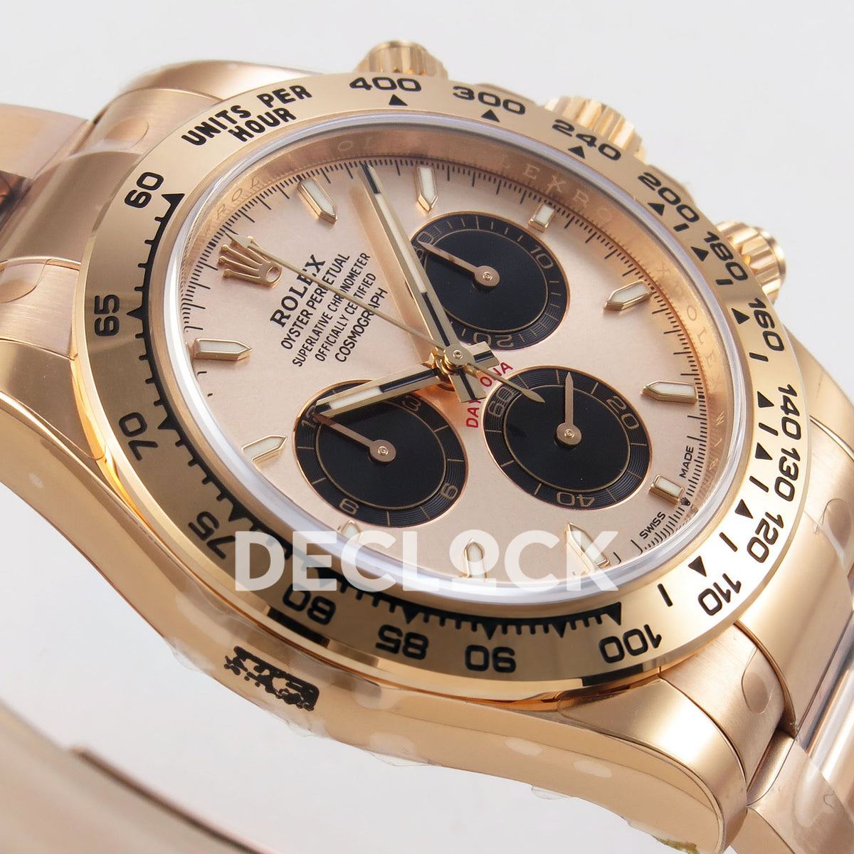 Rolex Daytona 126505 VSF replica - opposite angled dial view and original factory case sticker