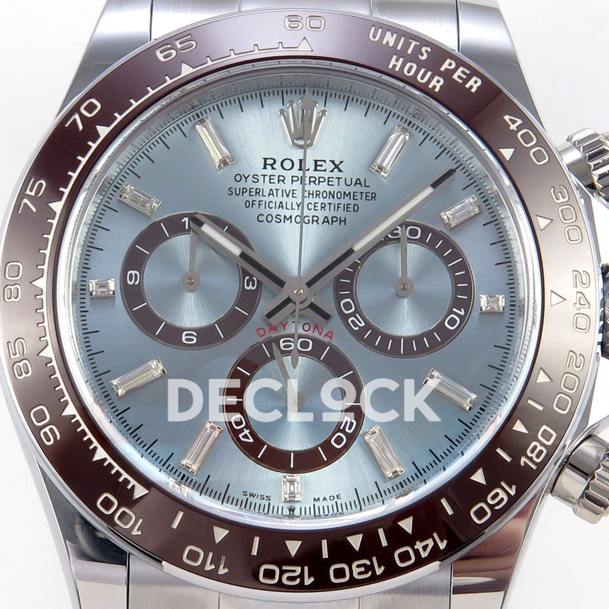 Rolex Daytona 126506 BTF replica, dial and brown tachymeter bezel close-up