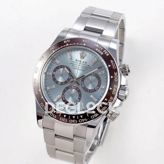 Rolex Daytona 126506 BTF replica, angled front view with crystal hour markers